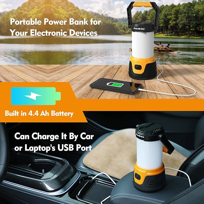 EverBrite Rechargeable LED Camping Lantern with Power Bank Function, 1000 Lumens Camping Lights, 5 Lighting Modes, Ideal for Power Outages, Emergencies, Hurricane, Home and More