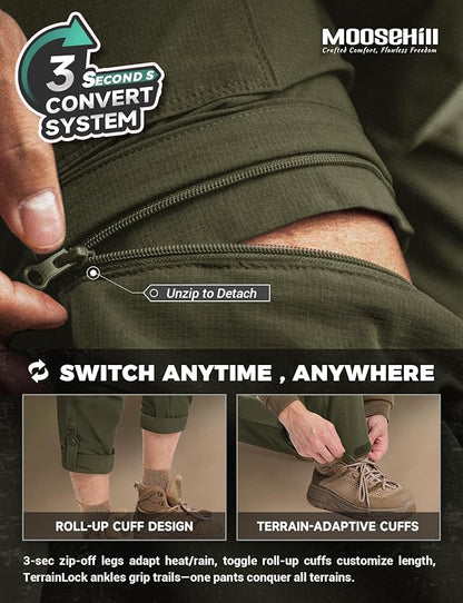 Moosehill Men's-Hiking-Pants Convertible Quick-Dry Water-Resistant Lightweight Zip-Off Outdoor with 5 Deep Pockets