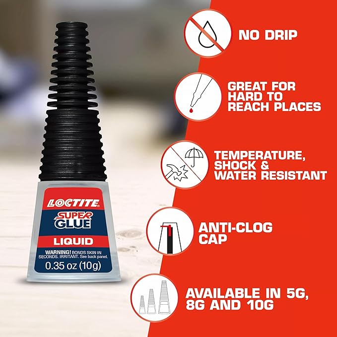 Loctite Super Glue Liquid Longneck Bottle, Clear Superglue, Cyanoacrylate Adhesive Instant Glue, Quick Dry - 10 g Bottle, 3 Pack