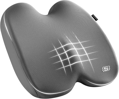 Skechers Memory Foam Seat Cushion,Ribbed Fabric Office Chair Cushion for Tailbone Pain Relief,Butt Pillow for Office Chair,Car Seat Cushion,Long Sitting Office Workers,and Car Drivers,Gray