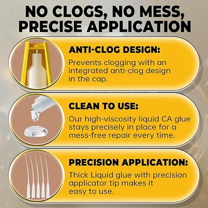 Liquid Super Glue for Metal, 30g Clear Instant Thick CA Glue for Stainless Steel Aluminum DIY Crafts and Repairs, Fast Drying High Strength All Purpose Permanent Professional Cyanoacrylate Adhesives