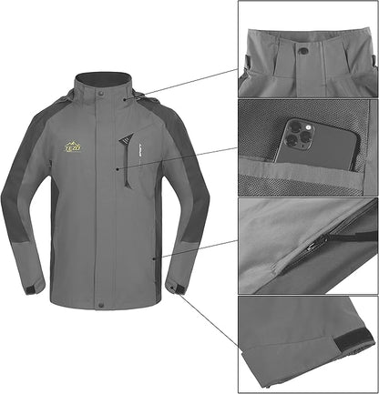 TEZO Mens Rain Jacket Waterproof with Hooded Hiking Coat Lightweight Windbreaker