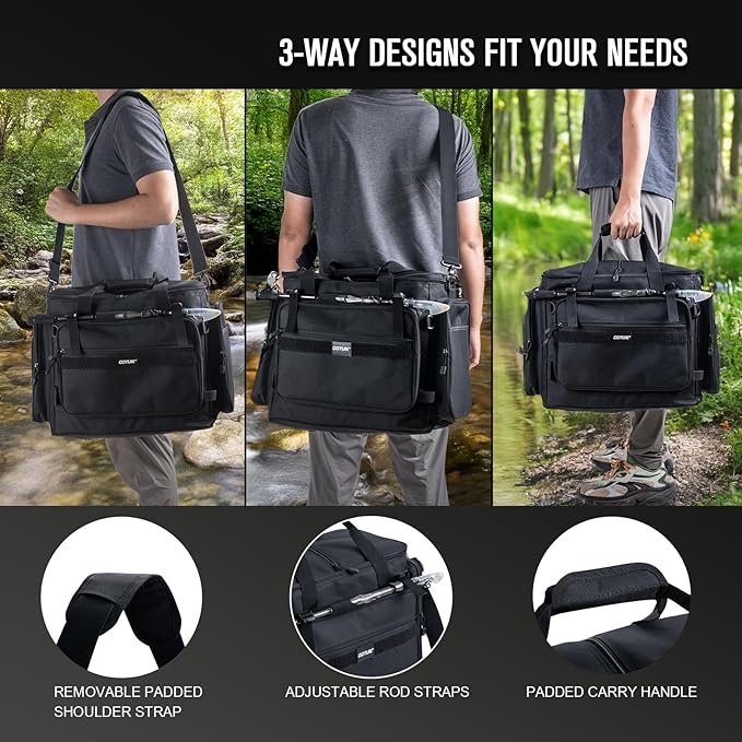 Goture Fishing Tackle Bag, Soft Side 600D Water-Resistant Cross Body Sling Fishing Bag, Freshwater Saltwater Gear Storage,Tactical Bags,Store 8 3700 Tackle Boxes(Not Included),21.65"x15.35"x11.81"