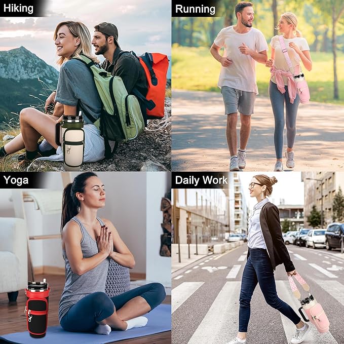 Water Bottle Carrier Bag with Strap for Stanley 40/30 oz Tumbler with Handle, Water Bottle Holder Pouch with Phone Pocket for Stanley Cup Accessories, fit Walking Hiking Travel