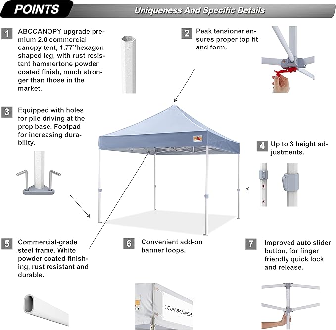 ABCCANOPY Commercial Pop Up Canopy Tent 10x10 Premium-Series, Gray