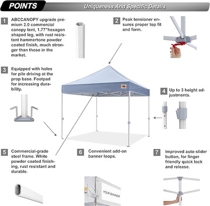 ABCCANOPY Commercial Pop Up Canopy Tent 10x10 Premium-Series, Gray