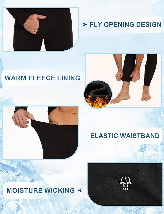 2 Pack Thermal Underwear for Men Pants Long Johns Bottoms Base Layer Cold Weather Fleece Lined Leggings