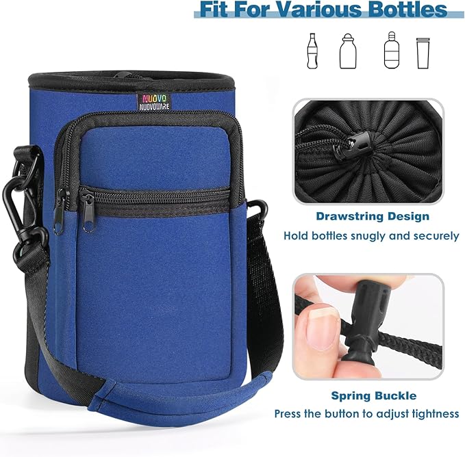 Nuovoware Water Bottle Carrier Bag,25oz/40oz/64oz Bottle Pouch Holder,Adjustable Shoulder Hand Strap 2 Pocket Sling Neoprene Sleeve Sports Accessories for Hiking Travelling Camping