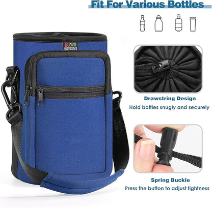 Nuovoware Water Bottle Carrier Bag,25oz/40oz/64oz Bottle Pouch Holder,Adjustable Shoulder Hand Strap 2 Pocket Sling Neoprene Sleeve Sports Accessories for Hiking Travelling Camping