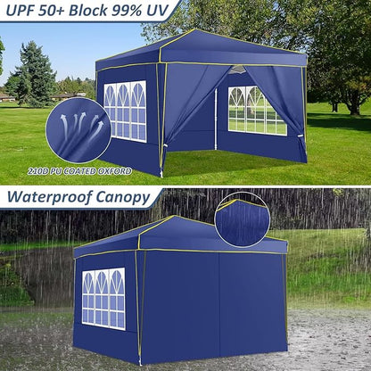COBIZI 10x10 Pop Up Canopy with 4 Sidewalls, Easy up Canopy for Events, Sports, Beach, Party, Outdoor Party Canopies with 4 Weight Bags, Stakes x4, Ropes x4, Dark Blue