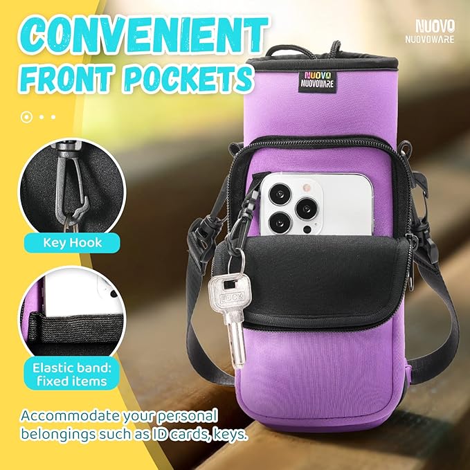 Nuovoware Water Bottle Carrier Bag,25oz/40oz/64oz Bottle Pouch Holder,Adjustable Shoulder Hand Strap 2 Pocket Sling Neoprene Sleeve Sports Accessories for Hiking Travelling Camping
