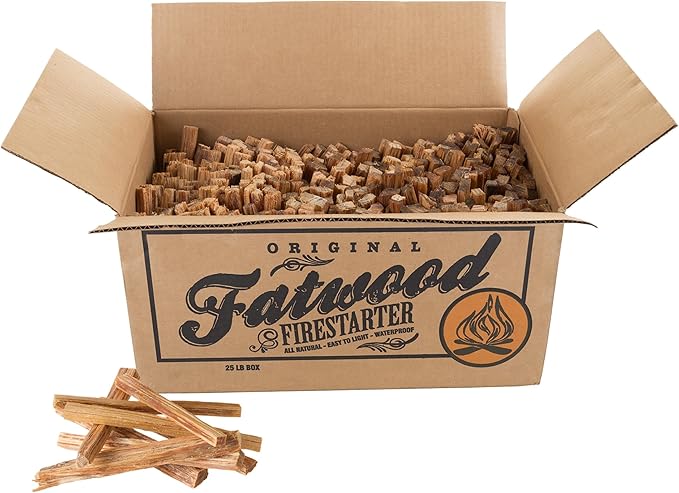 Fatwood Fire Starter Sticks 25lb Box - Indoor or Outdoor All Natural Pine Fire Starters for Campfires, Fireplace, Firepit, Wood Stove, or BBQ Grill - Kindling Wood Firewood Lighter by Pure Garden