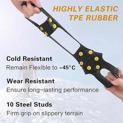 Ice Cleats Snow Traction Cleats for Shoes and Boots,10-Studs Anti-Slip Ice Grippers Rubber Crampons Cleats for Walking on Snow and Ice Slip-on Stretch Overshoe Footwear
