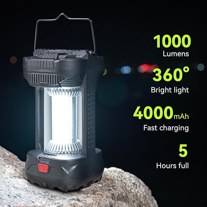 AlpsWolf Camping Lantern Rechargeable, 1000LM 4000mAh Rechargeable Lanterns 4 Light Modes LED Lantern for Camping, Hiking, Power Outages, Emergencies (1 Pack-Black)
