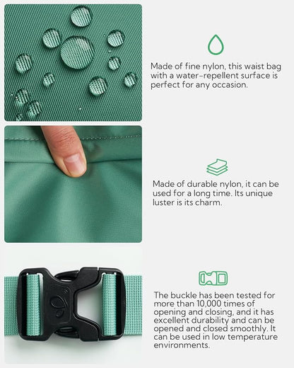 WATERFLY Fanny Pack Waist Packs: Large Crossbody Fanny Packs for Women Men with 5 Zipper Pockets Adjustable Strap Waist Bags Hip Pack for Traveling Cycling Running Hiking-Light Green