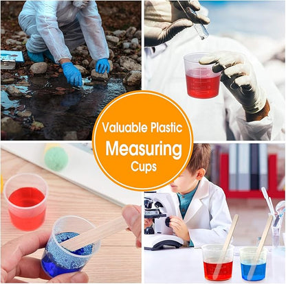 Coopay 50 Pack 60ml/2oz and 30ml/1oz Plastic Graduated Cups Transparent Scale Clear Epoxy Mixing Cup with 50 Pack Wooden Stirring Sticks for Resin, Epoxy, Stain, Mixing Paint