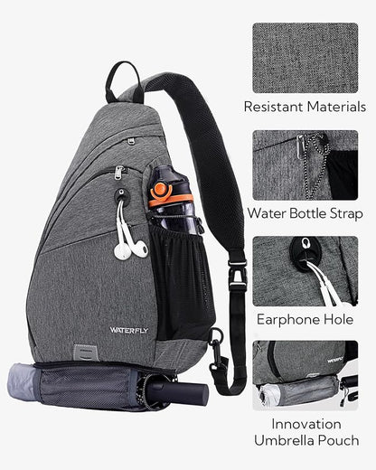 WATERFLY Sling Bag Crossbody Backpack: Over Shoulder Daypack Casual Cross Chest Side Pack