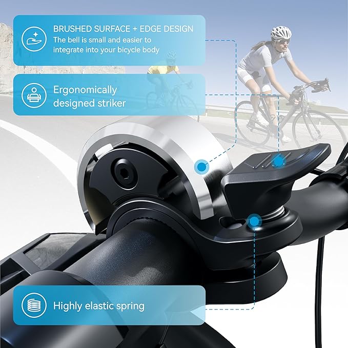Greallthy Bike Bell, Aluminum Alloy Bicycle Bell with Clear Loud Sound, Bike Bells for Adults and Kids, Sturdy and Compact Bell Fits 0.75-1in(19-25.4mm) Handlebar for Mountain, Road Bikes.