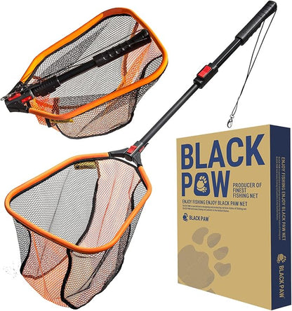 Black Paw Floating Fishing Net - Telescopic Foldable Fish Landing Net with Adjustable Mesh Head, Built in Length Scale