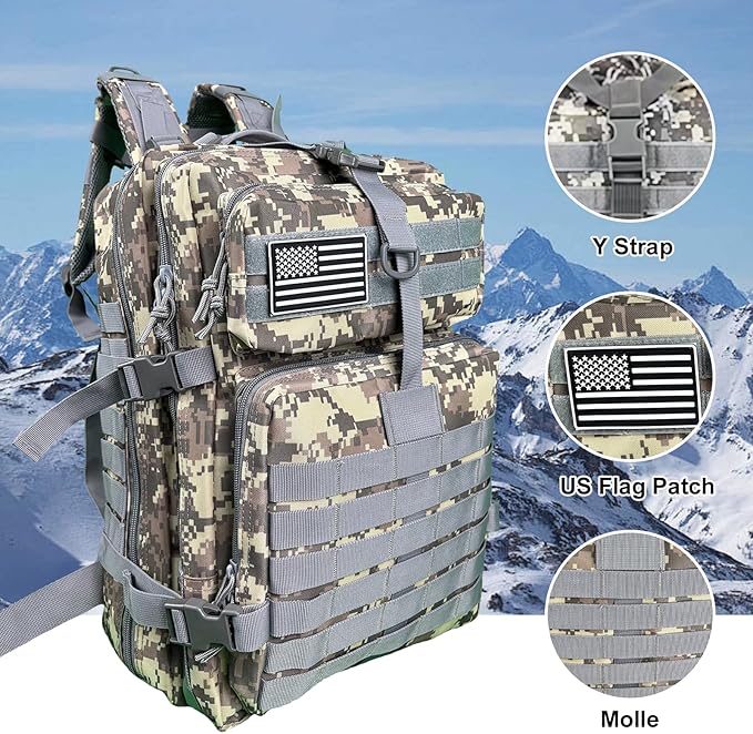 50L Large Military Tactical Backpack Molle Army Assault Pack for Travel Camping Hiking Fishing Backpack for men (ACU camo)