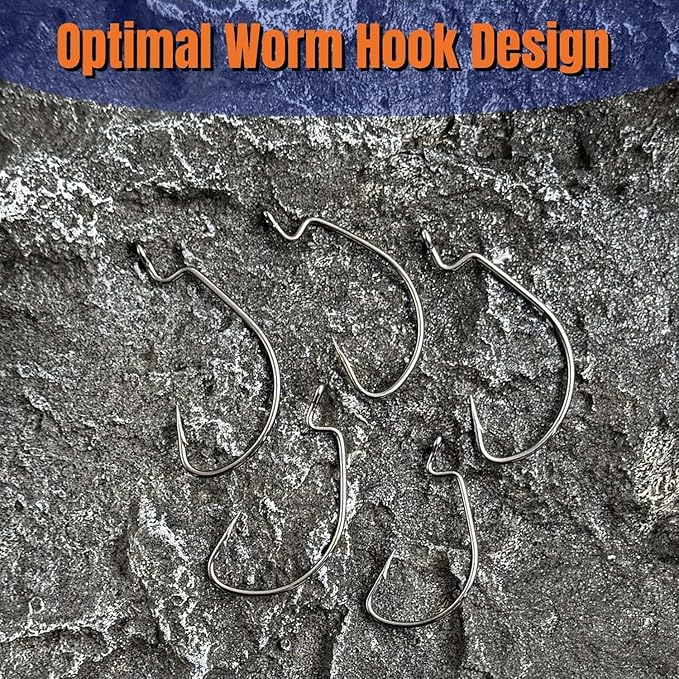 120Pcs Bass Hooks Set, Strong Offset Bass Fishing Hooks Freshwater Barbed Sharp Worm Hooks for Texas Rigging Fishing Extra Wide Gap 6 Sizes Assorted #1 1/0 2/0 3/0 4/0 5/0