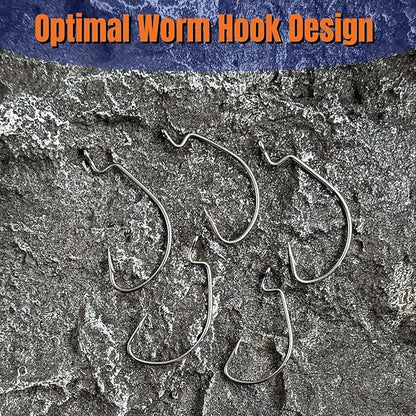 120Pcs Bass Hooks Set, Strong Offset Bass Fishing Hooks Freshwater Barbed Sharp Worm Hooks for Texas Rigging Fishing Extra Wide Gap 6 Sizes Assorted #1 1/0 2/0 3/0 4/0 5/0