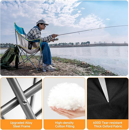 Oversized Camping Chair for Adults – Heavy Duty Folding Chair with Cup Holders, Storage Pocket & Carry Bag – Outdoor Padded Camp Chair for Camping, Backyard, Fishing & Sports – Supports 400lbs