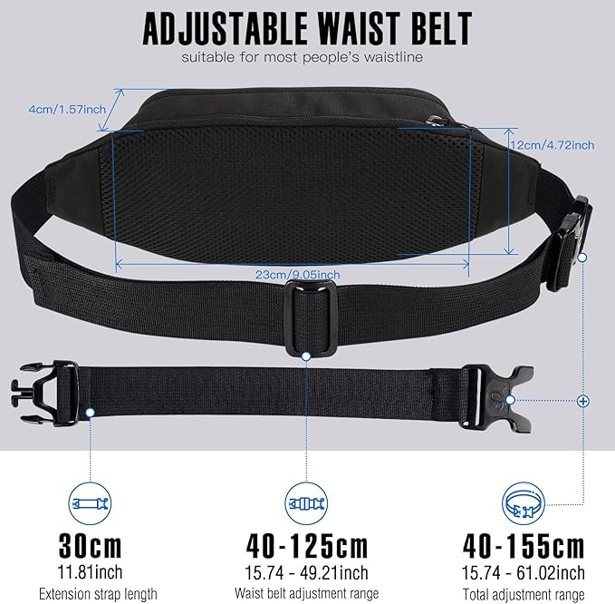 WATERFLY Fanny Pack Waist Bag: Small Hip Pouch Bum Bag Fannie Pack Phanny Fannypack Waistpack Bumbag Beltbag Sport Slim Fashionable for Jogging Hiking Hiker Woman Man