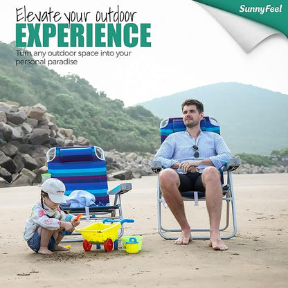 SUNNYFEEL 17" Tall Oversized Beach Chairs 2 Pack for Adults Heavy Duty 500 LBS, 5 Position, Portable High Folding Camping Chair with Cup Holder for Outdoor/Lawn/Trip, Foldable Sand Chairs for Adults