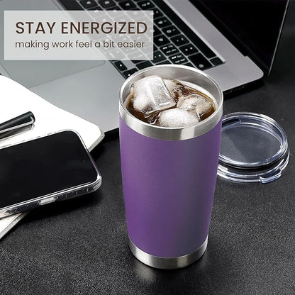 MEWAY 20oz Tumbler 12 Pack Double Wall Vacuum Insulated Travel Mug Bulk, Stainless Steel Tumblers with Lid and Straw, Durable Powder Coated Coffee Cups for Cold & Hot Drinks (Purple, 12)