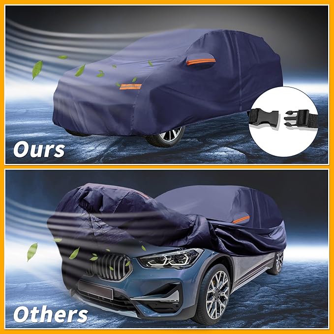 Universal Car Cover Waterproof All Weather 190T-PU, UV Sun Rain Protection, Fits for SUV Length Up to 181", with Left Side Zipper, Navy Blue