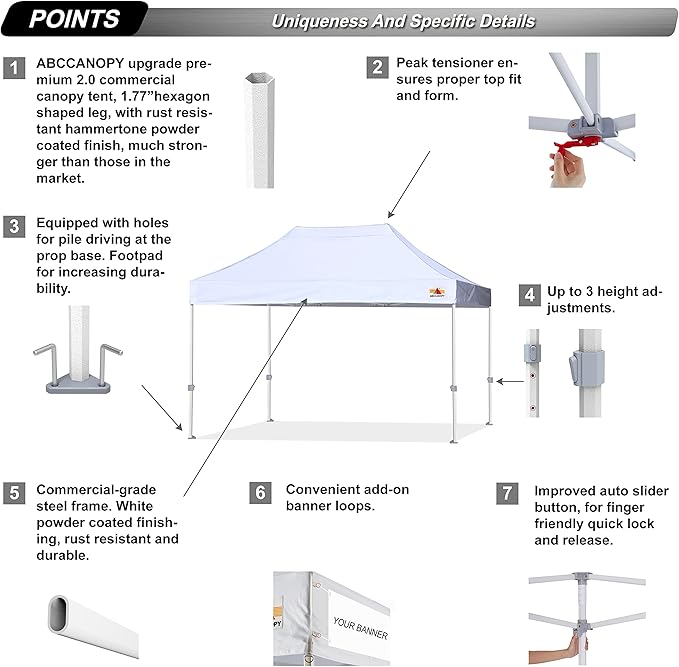 ABCCANOPY 10x15 Canopy Tent Bundle with US Weight 40lb No-Pinch Canopy Weights and Carry Strap