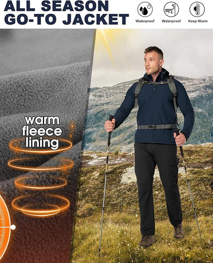 33,000ft Men's Hooded Softshell Jacket Waterproof Lightweight Insulated Windbreaker Fleece Lined Rain Shell Jacket