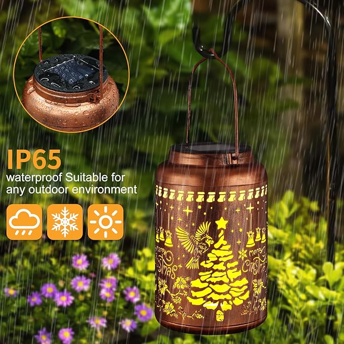 Cardinal Solar Lanterns Outdoor Waterproof Garden Decor Birthday Gifts for Women Mom Grandma Hanging Lights Metal Decoration Outside for Yard, Patio,Backyard,Porch(Christmas Red Bird)