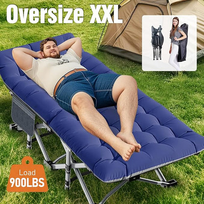 Slsy Oversized XXL Folding Camping Cot for Adults with Pad, Padded Portable Sleeping Cots, Camp Bed with Carry Bag for Outdoor Travel, Beach, Hiking