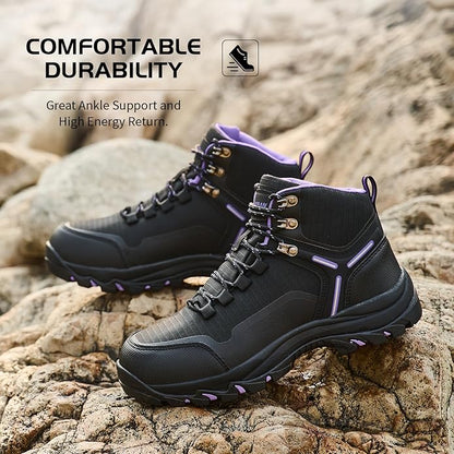 Waterproof Women's Hiking Boots with Wide Toe Box Lightweight Non-Slip Grip Ankle Support, Durable Comfort for Trekking, Trail Running, and Outdoor Adventures