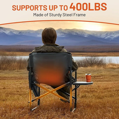 TIMBER RIDGE Heated Aluminum Oversized Camping Chair, Lightweight Portable Directors Chair with Side Table Detachable Side Pocket for Outdoor Camping, Lawn, Picnic, Support 400lbs Gray, 2 Pack