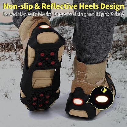 Non-Slip Ice Cleats Snow Grips, Strong Traction Crampons 11 Steel Studs, for Shoes and Boots, Snow Ice Walking