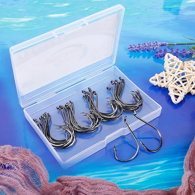 UCEC Circle Hooks Fishing Hooks 2X Strong Offset Circle Hooks Saltwater Black High Carbon Steel Octopus Catfish Fishing Hooks Fishing Gear Tackle 150pcs/ 240pcs - Size:#1 1/0 2/0 3/0 4/0 5/0 6/0 8/0