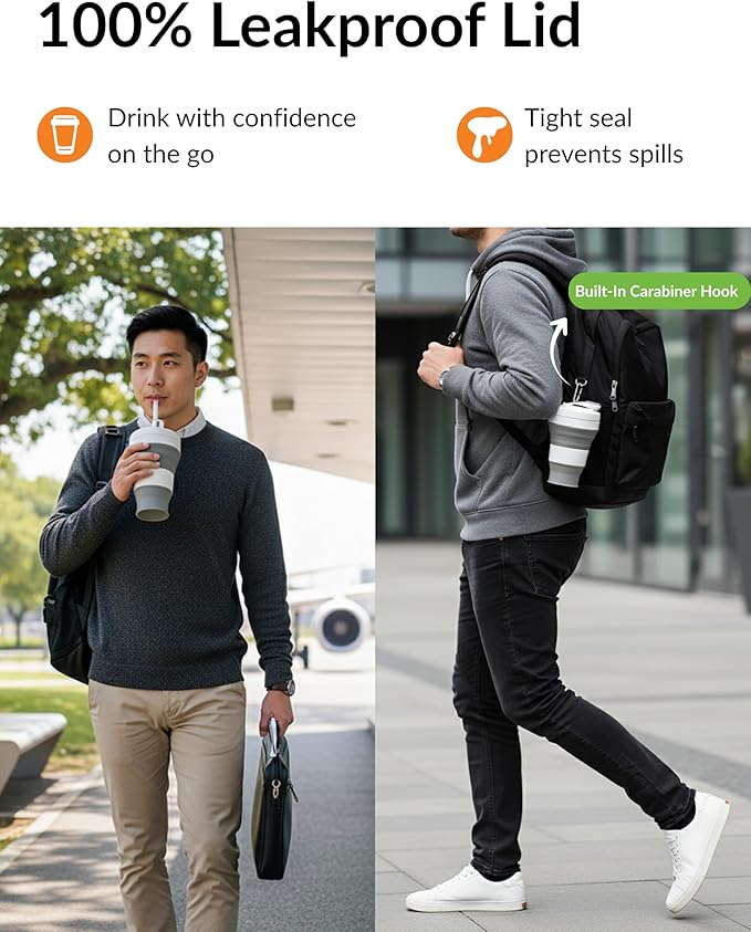 Silicone Folding Water Bottle – Collapsible, Portable, Leakproof & BPA-Free Travel Water Bottle for Hiking, Camping, Gym and Outdoor Adventures