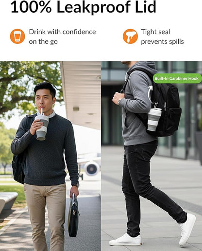 Silicone Folding Water Bottle – Collapsible, Portable, Leakproof & BPA-Free Travel Water Bottle for Hiking, Camping, Gym and Outdoor Adventures