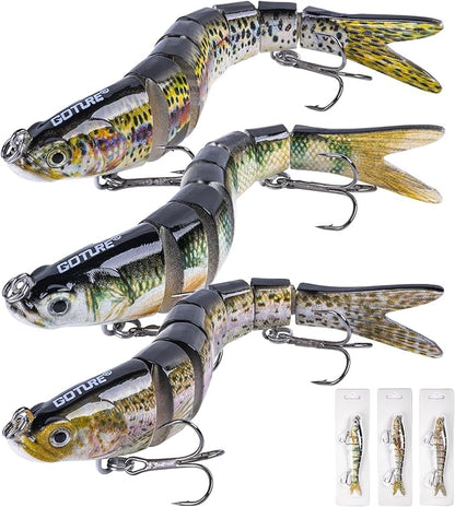 Goture Bass Fishing Lures, Lifelike Jointed Swimbait for Bass Trout Walleye Crappie Pike, Slow Sinking Segment Swimming Bait Fishing Lures for Freshwater and Saltwater, Gifts for Men