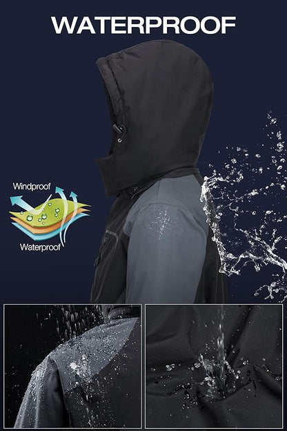 CAMELSPORTS Mens Winter Jacket Waterproof Warm Snow Ski Jackets Faux Fur Fleece Rain Coats with Removable Hood