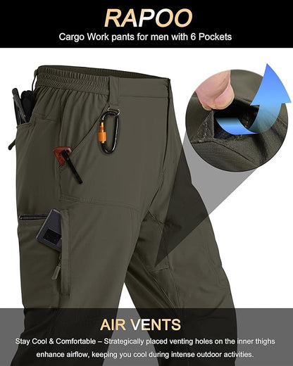 Rapoo Mens Hiking Pants Lightweight Water Resistant Breathable Nylon Cargo Pants with 6 Pockets