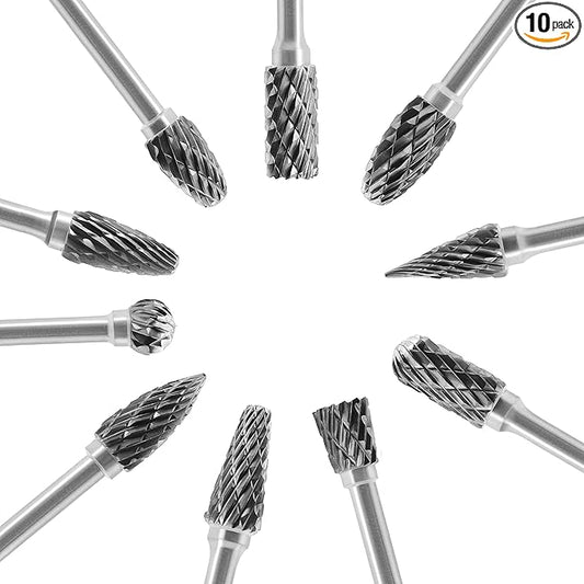 Tungsten Carbide Burr Set 1/8 (3 mm) Shank, Die Grinder Bits, 20 PC Cutting Burr Bits, Carving Bits for Dremel, Double Cut Rotary Burr Set for Metall Carving, Engraving, Drilling, Polishing