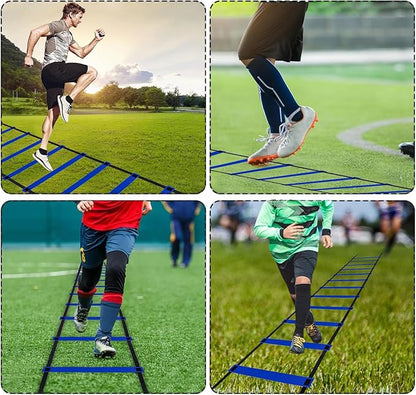 Professional Agility Ladder Speed Training Equipment Set-20ft Agility Ladder,12 Soccer Cones, 4 Agility Hurdles, Running Parachute, Suitable for Soccer Football Basketball Training