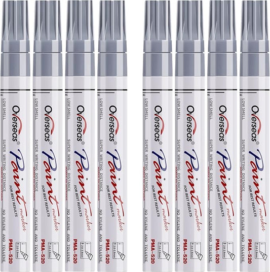 Overseas Paint Pens Paint Markers - Silver Permanent Markers 8 Pack, Oil Based Waterproof Quick Dry Medium Tip Marker Pen for Metal, Wood, Fabric, Plastic, Rock, Stone, Mugs, Canvas, Glass, Art Craft