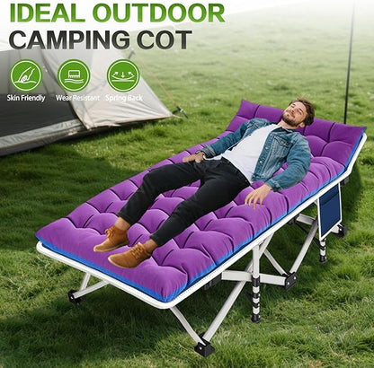 Camping Cot with Comfortable Mat 2 Pack Cots for Sleeping with Pad Heavy Duty Camping Bed Sleeping Cot with Carry Bag Folding Bed for Adults Home Office Vocation Outdoor Indoor Easy to Setup