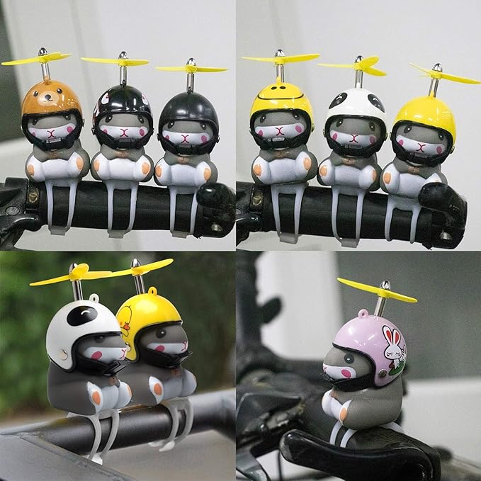 wonuu Duck Bike Bell with Light and Helmet Cute Hamster Bicycle Horn, Dashboard Decoration Hamster Toy Motorcycle Bike Bells Rubber Duck Car Dashboard Decorations