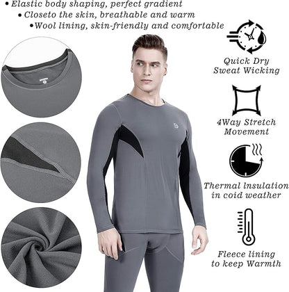 Men's Thermal Underwear Fleece Lined Performance Fleece Tactical Sports Shapewear Thermal Set